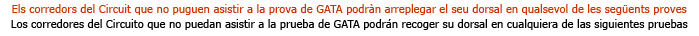 Els corredors del Circuit que no puguen asistir a la prova de Teulada podràn arreplegar el seu dorsal en qualsevol de les següents proves.