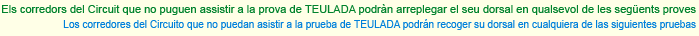 Si no pots assistir a la primera prova TEULADA, pot arreplegar el dorsla en qualsevol de les seg&uuml;nets proves