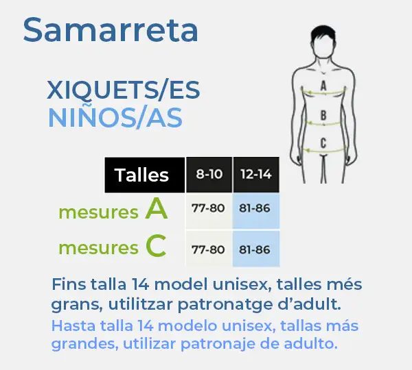 Taula de talles samarreta xiquets