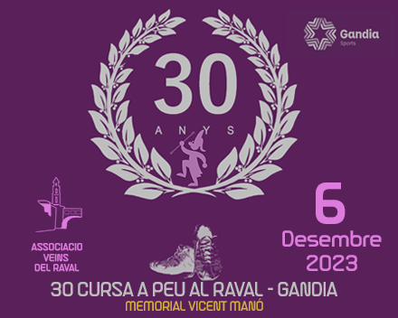 Cartel 30ª Cursa a peu al Raval - Gandia. 6 de desembre de 2023